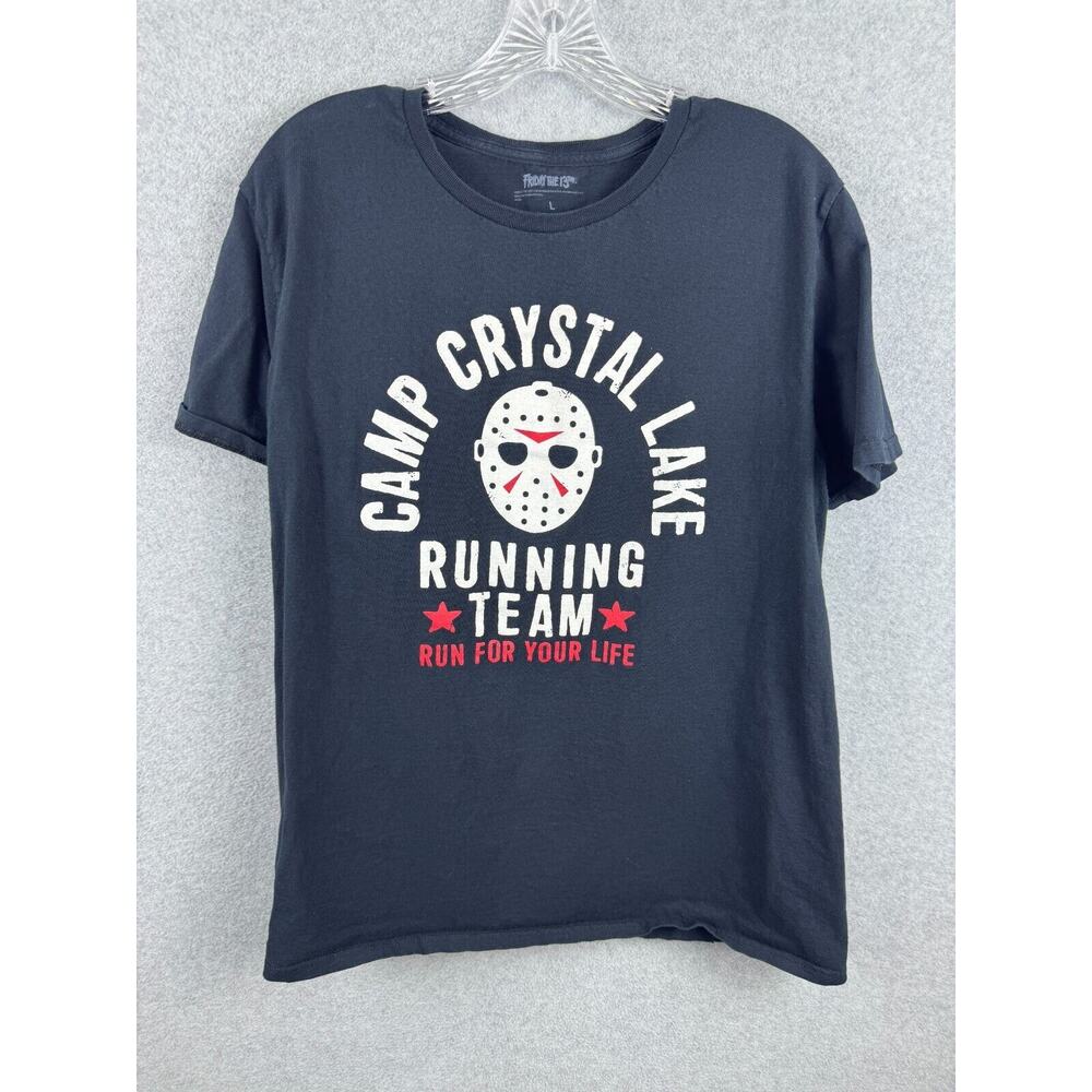 Friday The 13th‎ Camp Crystal Lake Shirt Size L Black Short Sleeve Tee Running